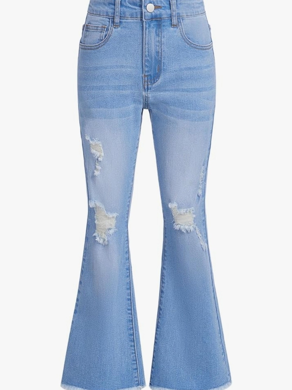 High-Waist Light Blue Distressed Flare Jeans